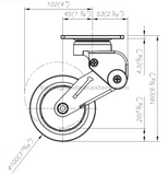 4" Spring Loaded Shock Absorbing Swivel Casters Side Drawing | 7M-GDS100ASF