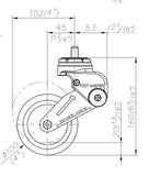 4" Spring Loaded Rigid Caster with Stem Mount Side Drawing 7M-GDS100ARS