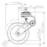 5" Spring Loaded - Shock Absorbing Casters | 5" Rigid Caster Stem Mount Side Drawing 7M-GDS125ARS