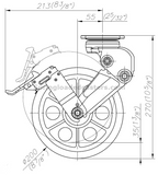 8" Spring Loaded Shock Abosrbing Swivel Caster with Brake Side Drawing | 7M-GDS200BRF